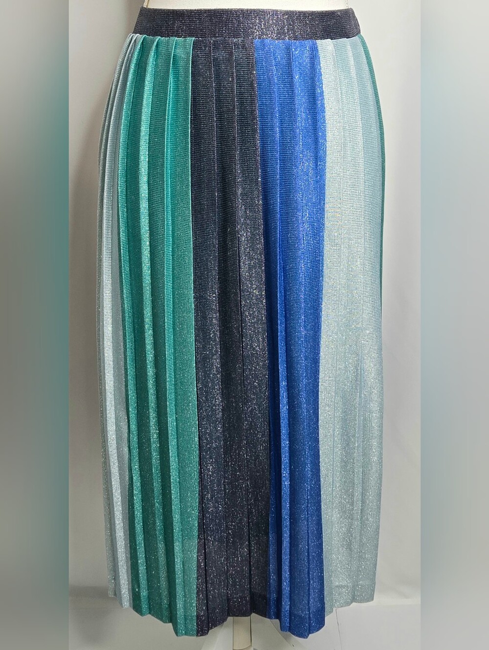 Anthropologie Maeve Metallic Jewel Tone Pleated Midi Skirt NWOT XS